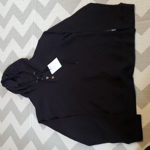 onia Waffle knit half button hoodie.  Black.  NWT.  hood is knit lined.